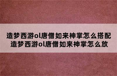 造梦西游ol唐僧如来神掌怎么搭配 造梦西游ol唐僧如来神掌怎么放